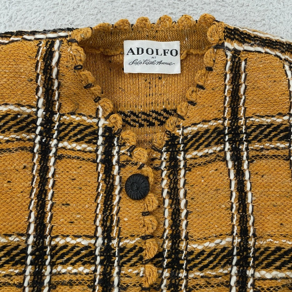 Vintage Adolfo Saks Fifth Avenue Sweater Jacket Women's Small Yellow Plaid 80s - Picture 2 of 10